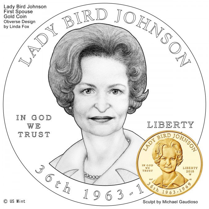 Lady Bird Johnson First Spouse Gold Coin design